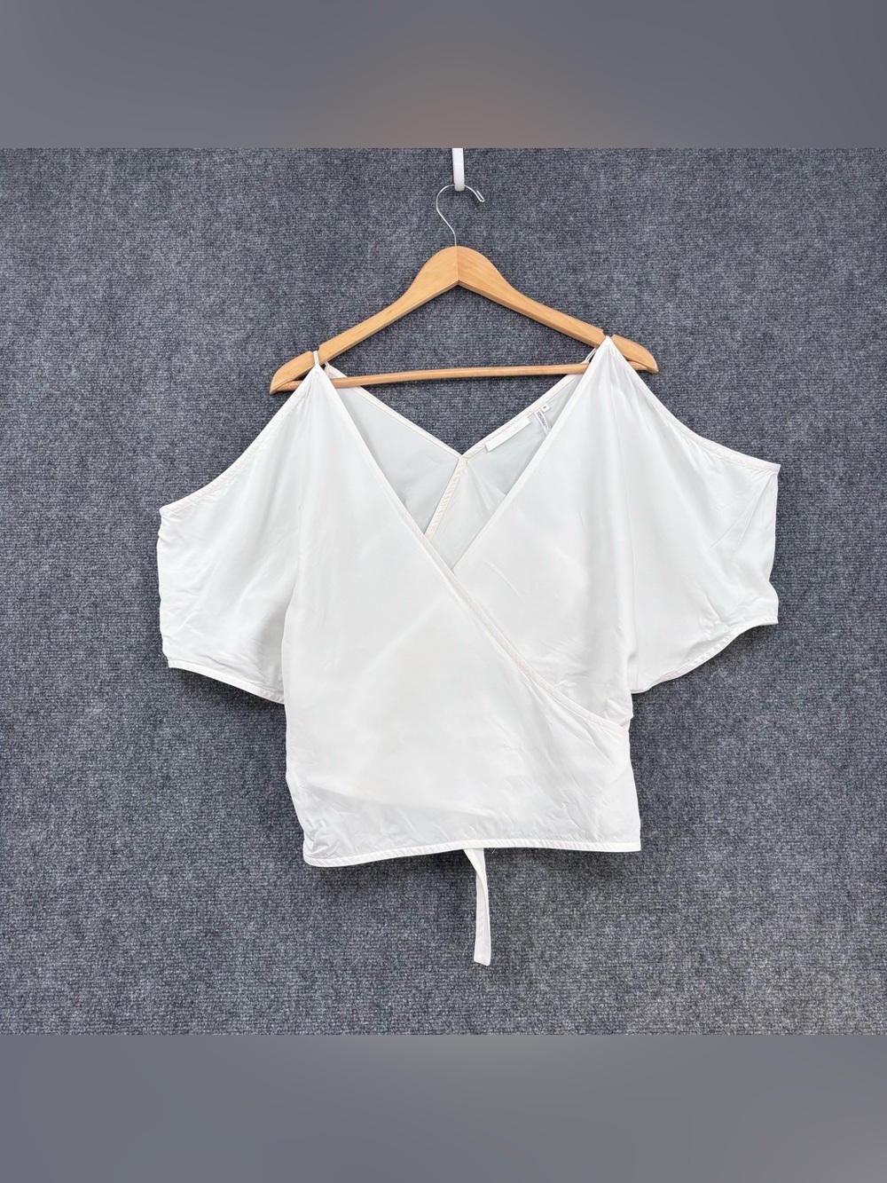 NWT Helmut Lang Deep V Neck White Wrap Top Clean Girl Cold Shoulder Women’s M